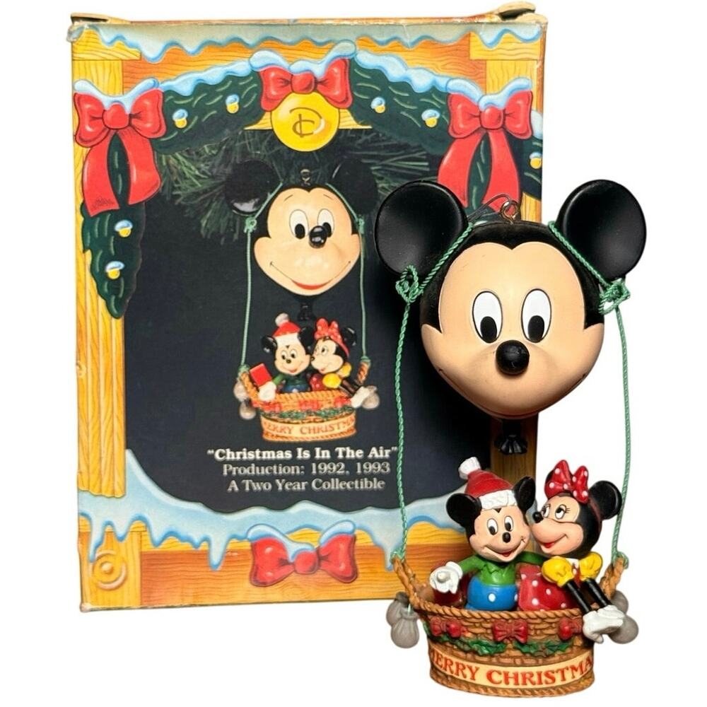 VTG 1992 Enesco Disney Christmas In The Air Mickey Minnie Balloon Ornament Box